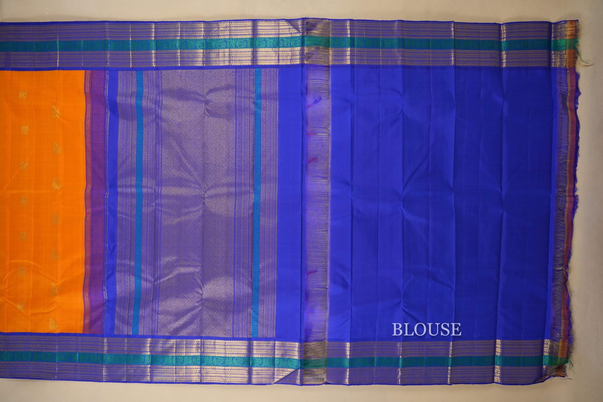 Mango yellow vintage kanjivaram silk saree blouse