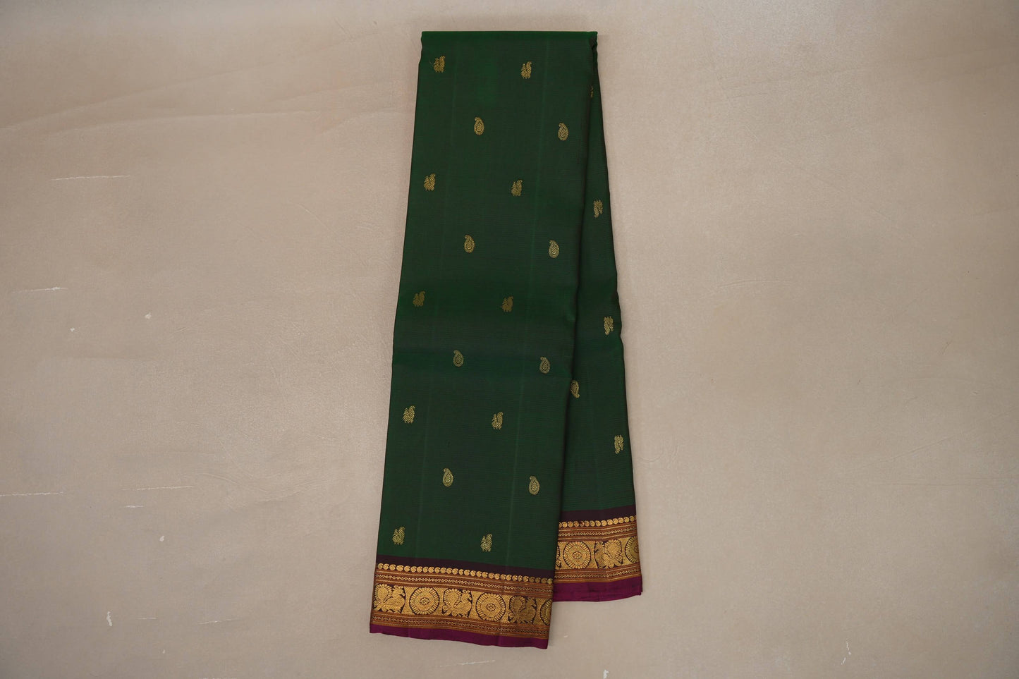 Leaf green with Deep Plum borders Vintage Kanjivaram Silk Saree SS9097