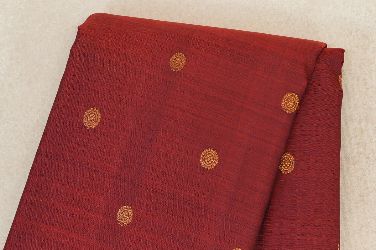 Deep Red with Plum Brown with Dark Green Selvedge Borders Vintage Kanjivaram Silk Saree body