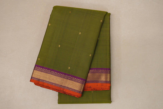 Olive green with Violet Purple borders Vintage Kanjivaram Silk Saree SS9098