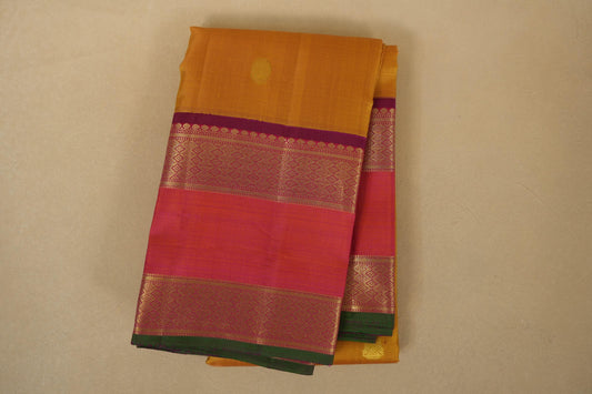 Mustard  folded vintage kanjivaram silk saree