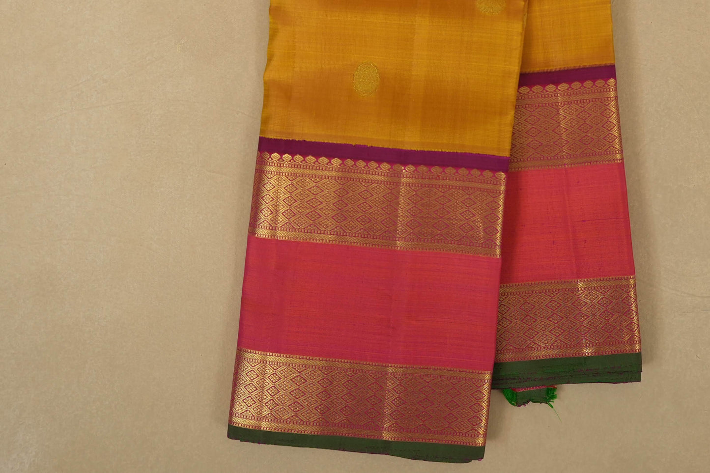 Mustard Kanjivaram Silk Saree borders zoom