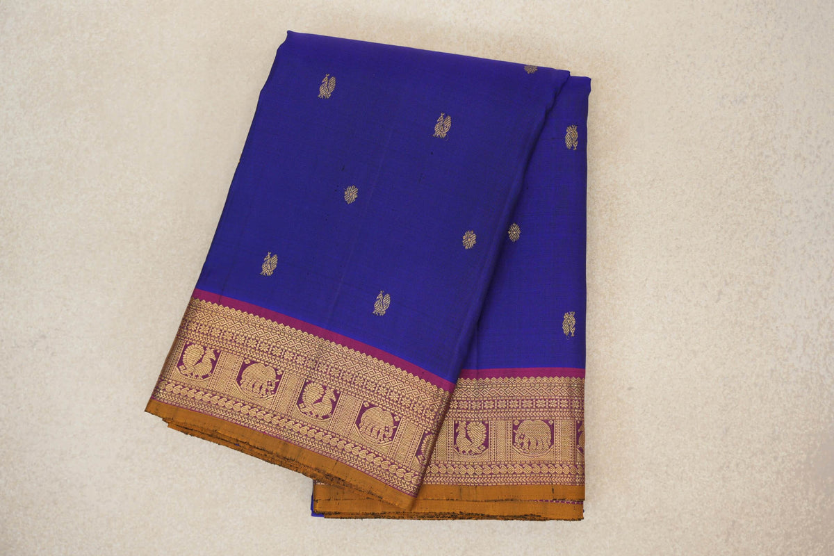Deep Violet with Deep Magenta with Mustard Selvedge Borders Vintage Kanjivaram Silk Saree