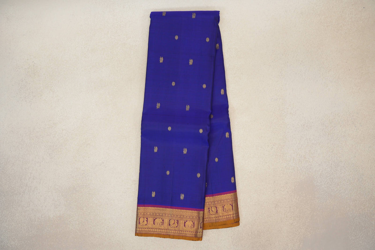 Online Deep Violet with Deep Magenta with Mustard Selvedge Borders Vintage Kanjivaram Silk Saree