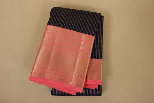 Navy blue folded vintage kanjivaram silk saree