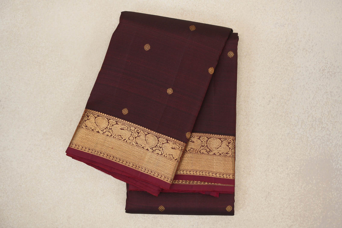 Deep Reddish Brown Vintage Kanjivaram Silk Saree