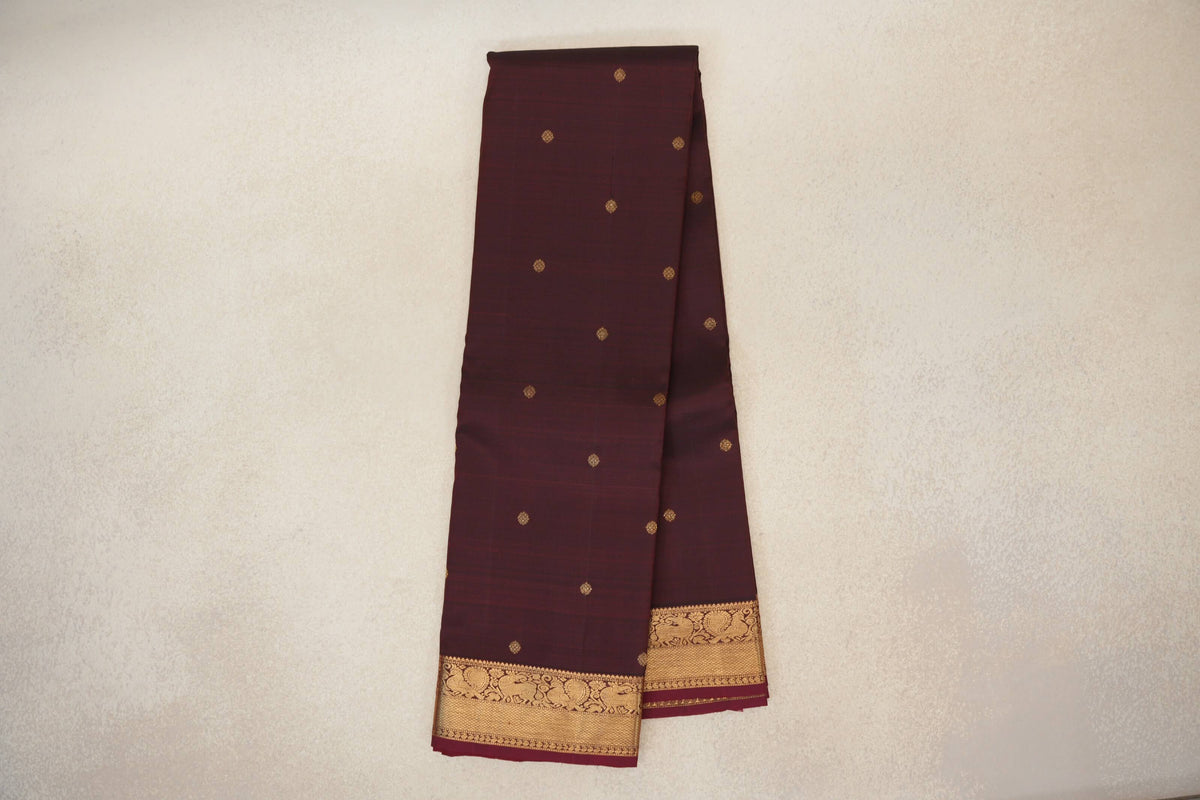 Online Deep Reddish Brown Vintage Kanjivaram Silk Saree