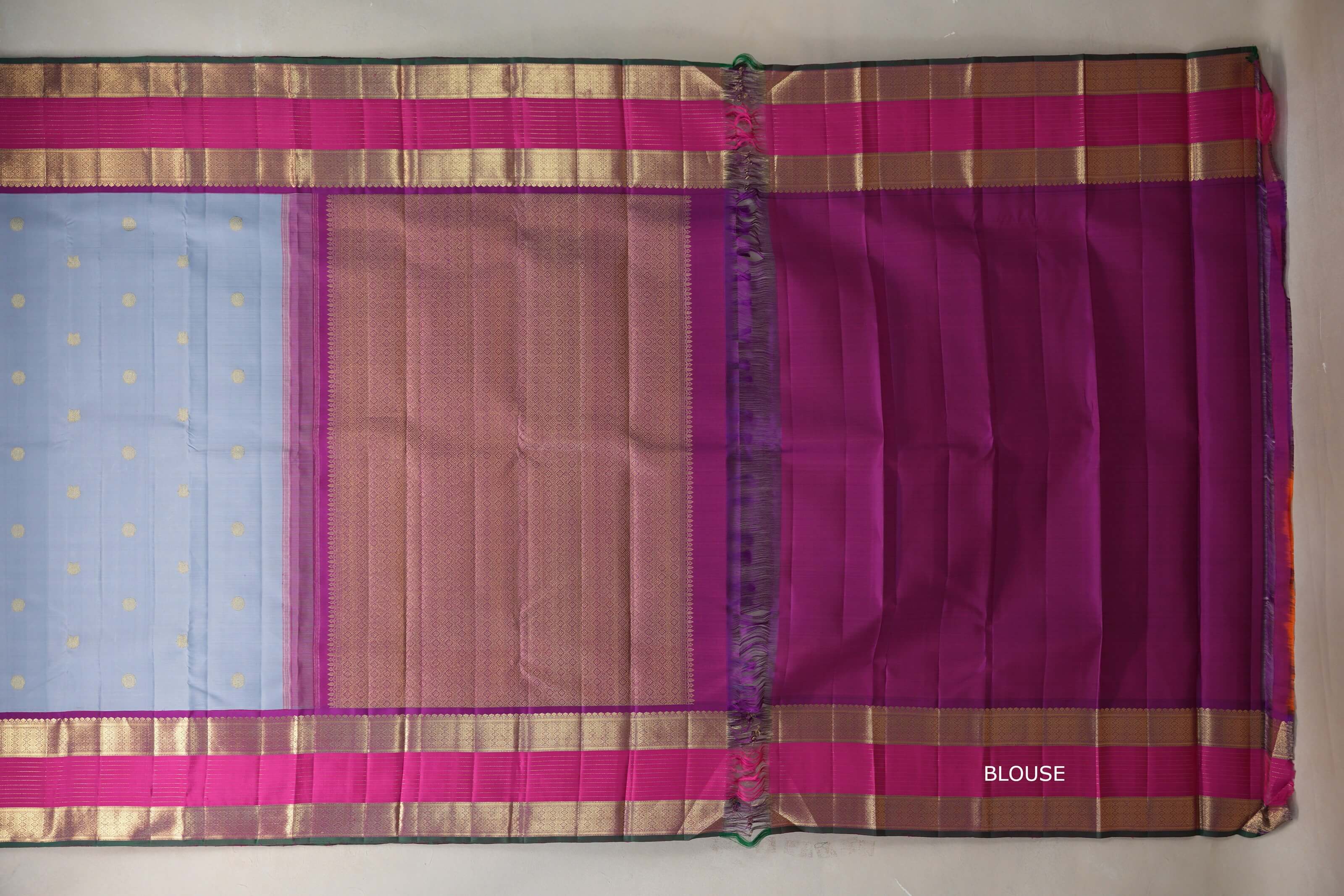 Ash grey with Bright Rani Pink borders Vintage Kanjivaram Silk Saree SS9100