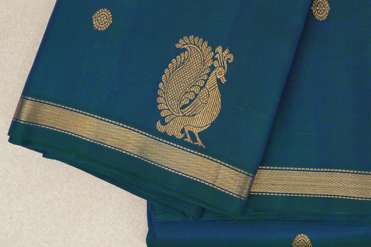 Peacock Green Plant Based Kanjivaram Silk Saree border