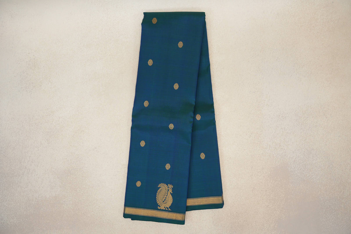 Online Peacock Green Plant Based Kanjivaram Silk Saree