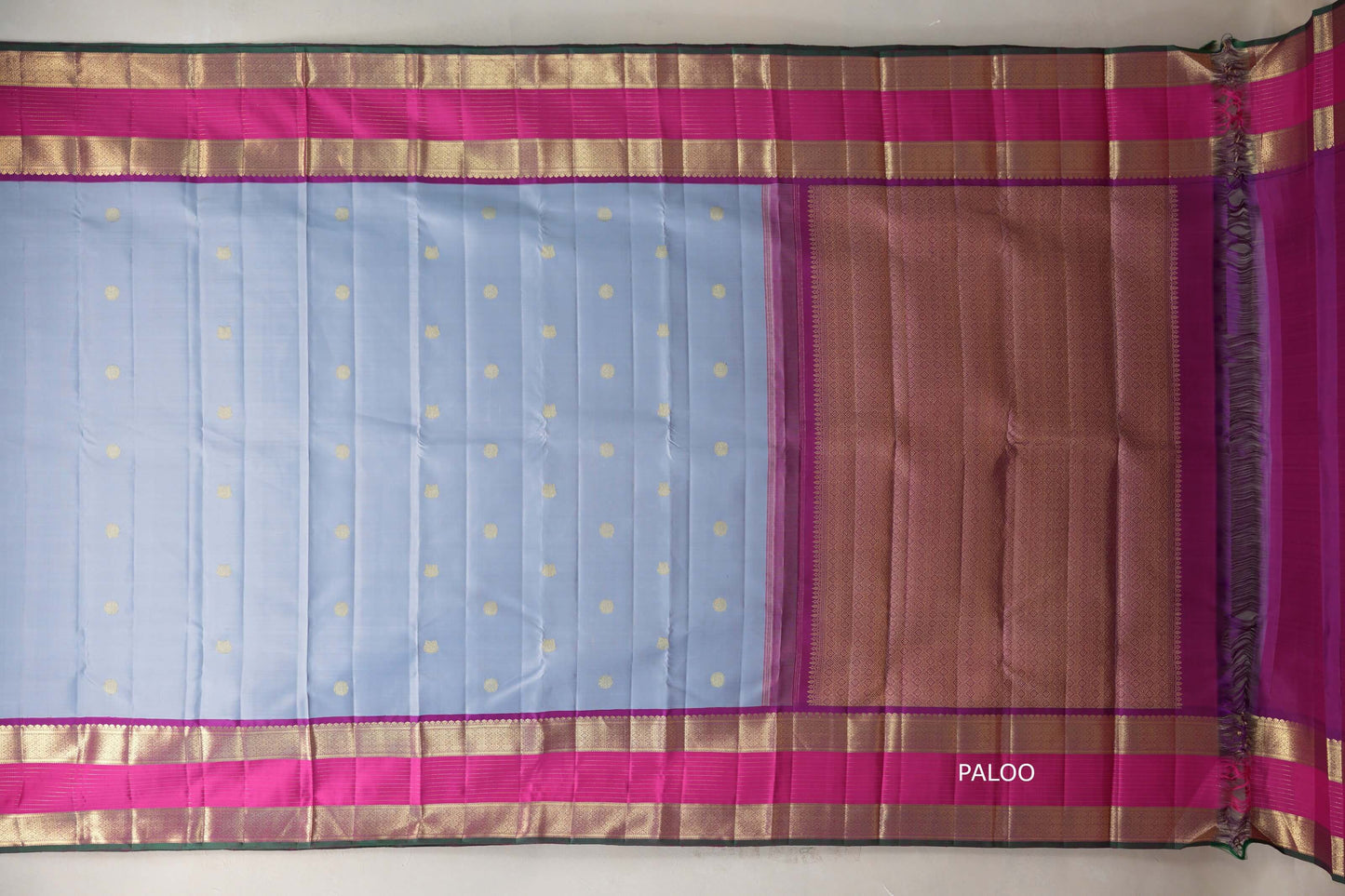 Ash grey with Bright Rani Pink borders Vintage Kanjivaram Silk Saree SS9100