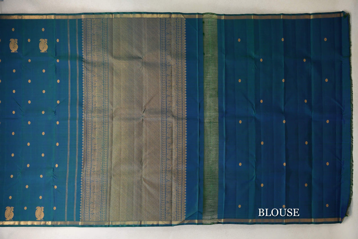 Peacock Green Plant Based Kanjivaram Silk Saree blouse