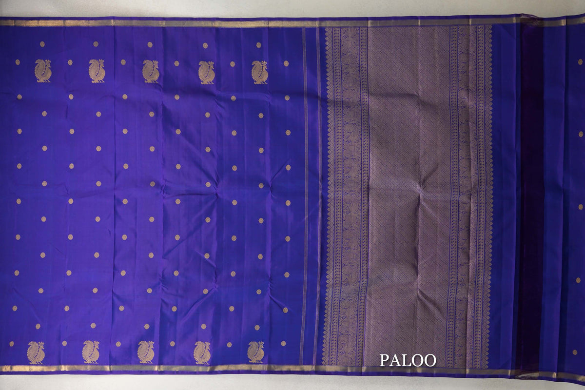Violet Purple Plant Based Kanjivaram Silk Saree paloo