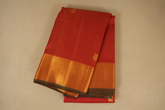 Red with zari vaira oosi folded vintage kanjivaram silk saree