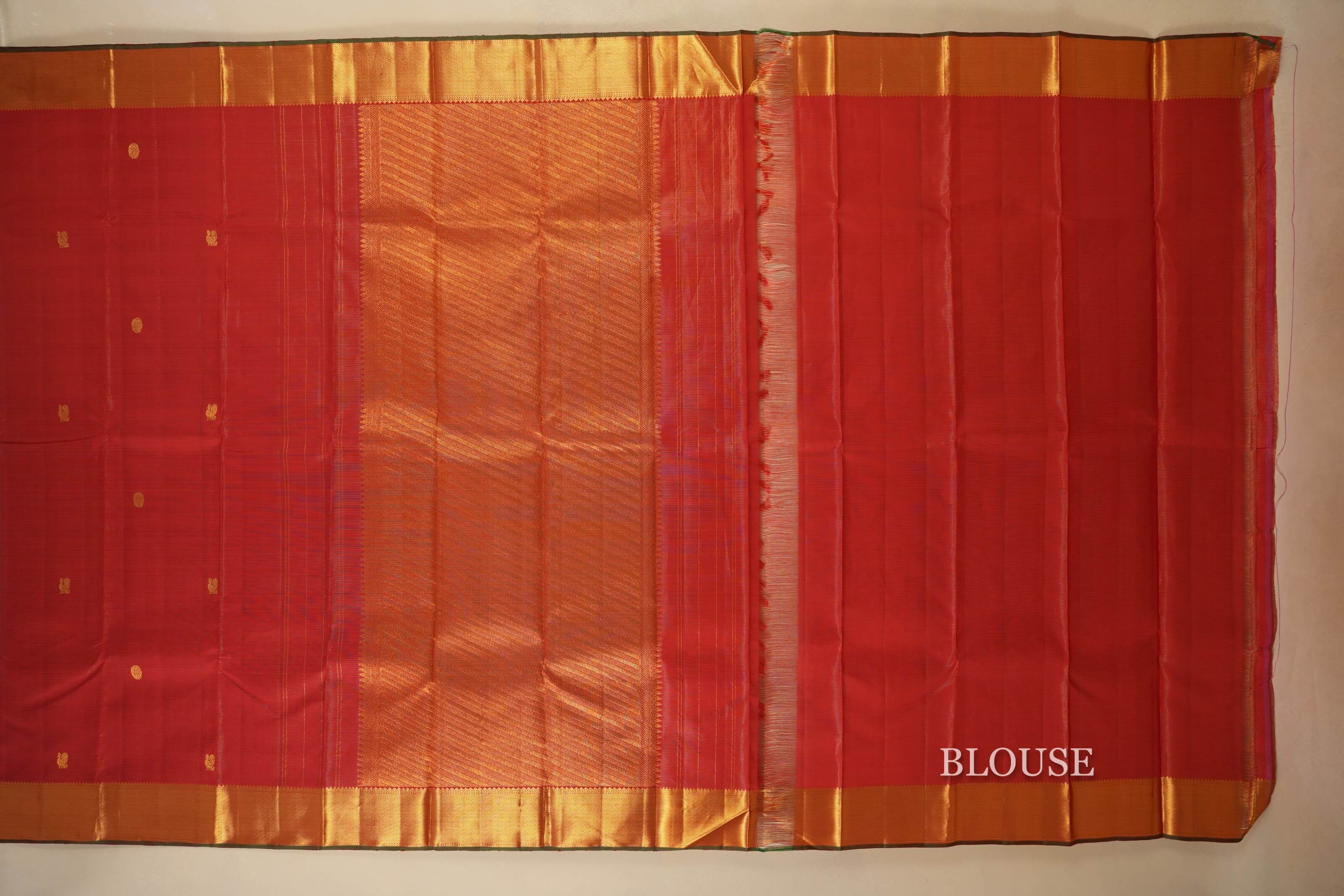 Red Zari Vaira Oosi Kanjivaram Silk Saree blouse