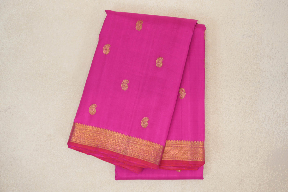Bright Magenta Pink Vintage Kanjivaram Silk Saree