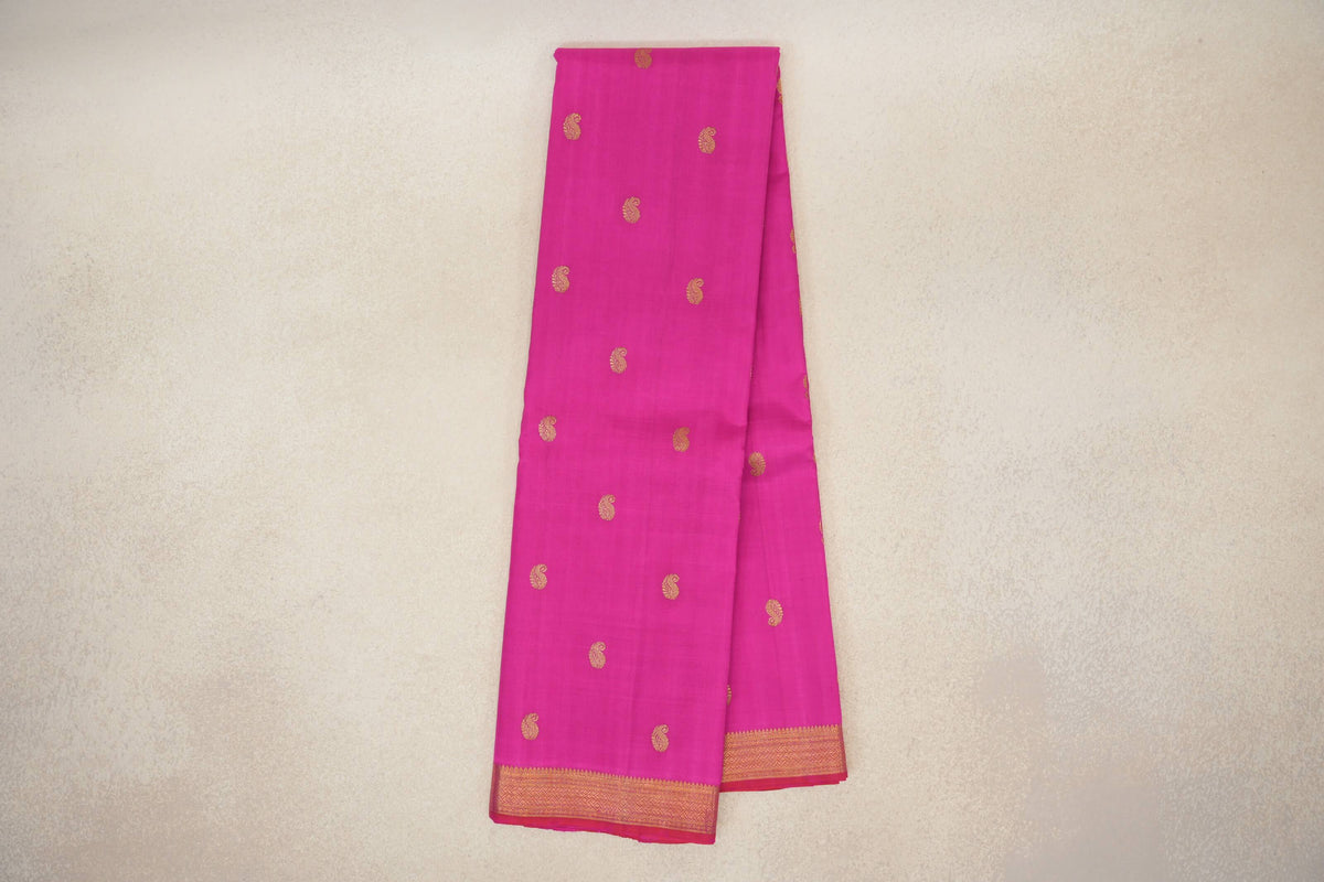 Online Bright Magenta Pink Vintage Kanjivaram Silk Saree
