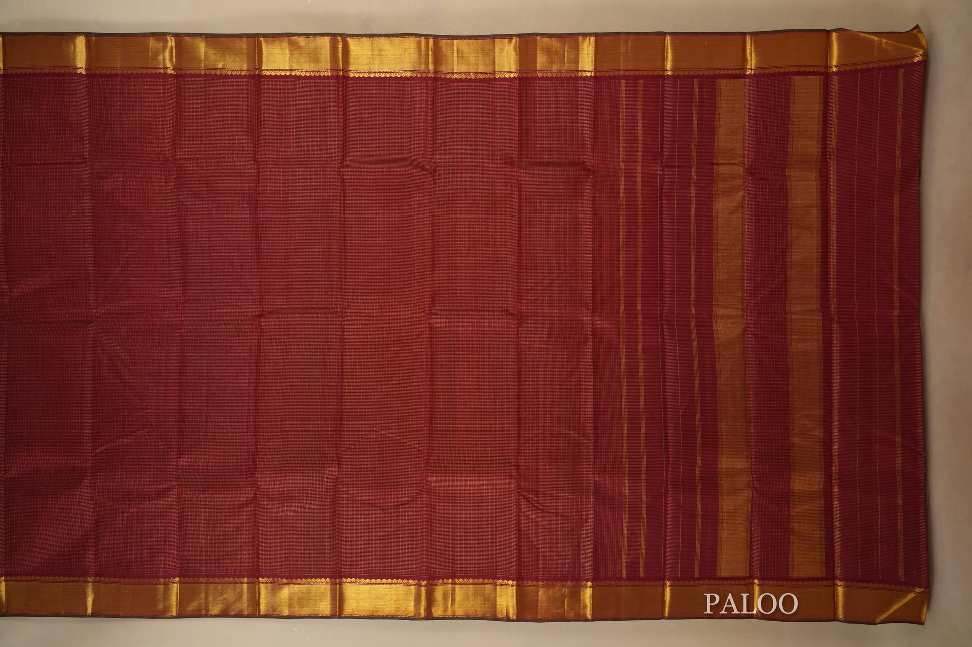 Maroon Mini Zari Checks Kanjivaram Silk Saree paloo
