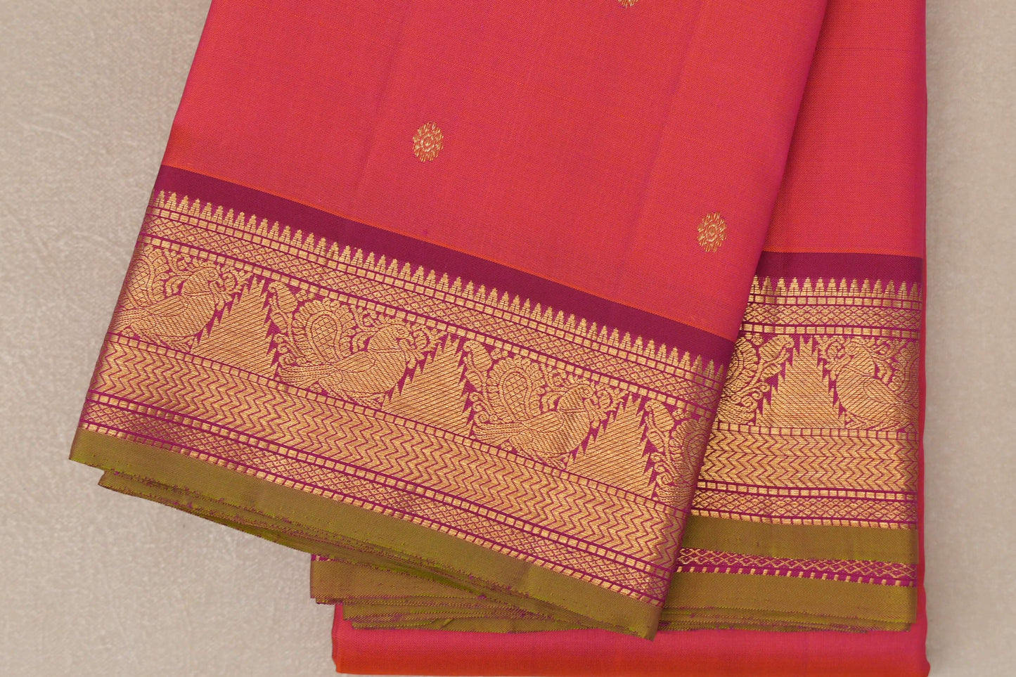 Orangish Pink Vintage Kanjivaram Silk Saree SS9108