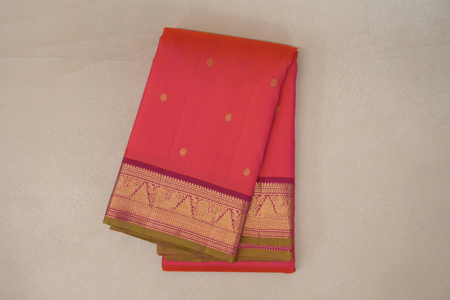 Orangish Pink Vintage Kanjivaram Silk Saree SS9108