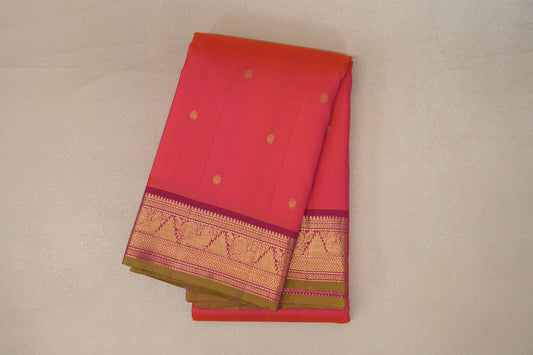 Orangish Pink Vintage Kanjivaram Silk Saree SS9107