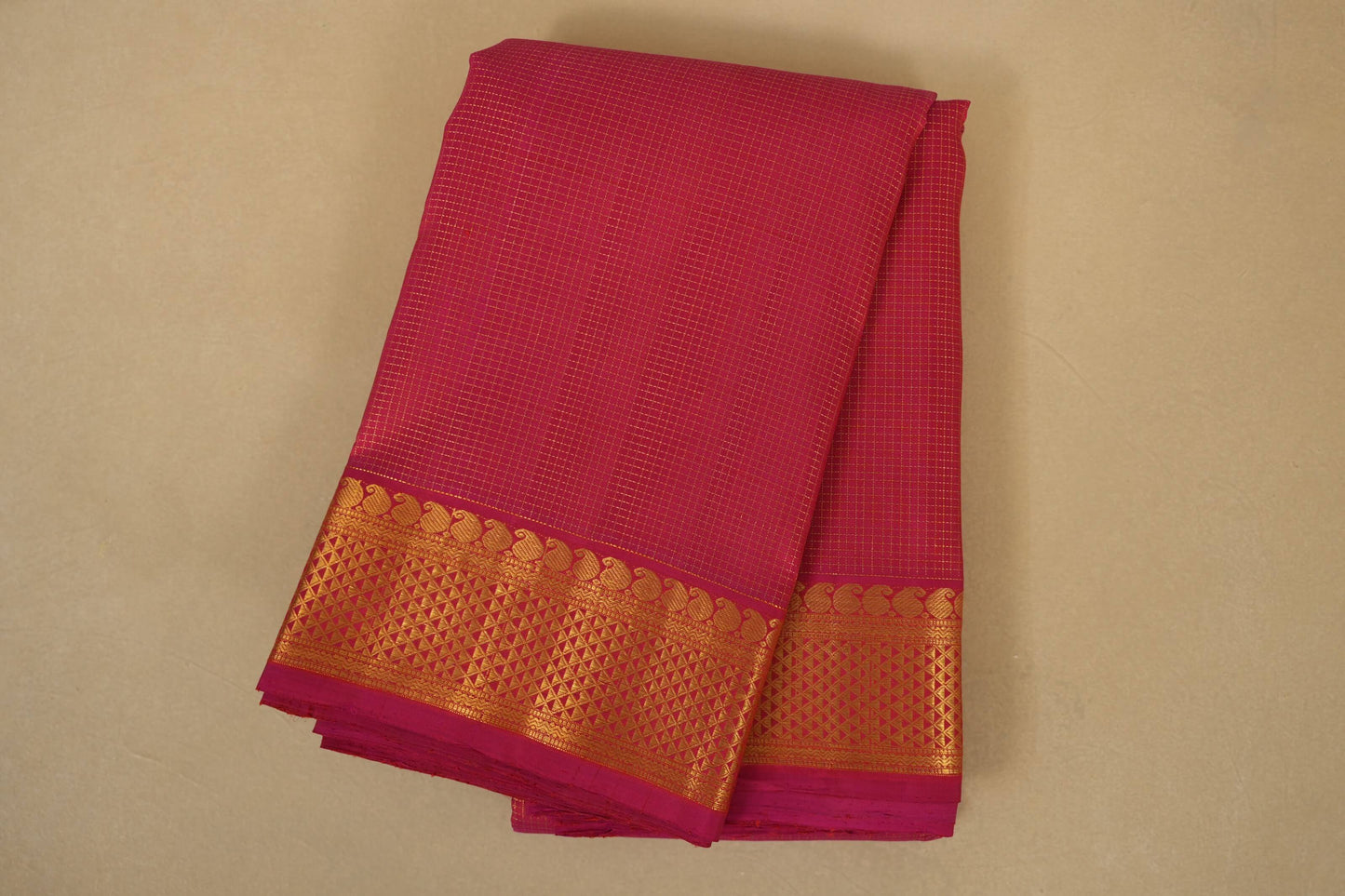 Hot pink  folded vintage kanjivaram silk saree