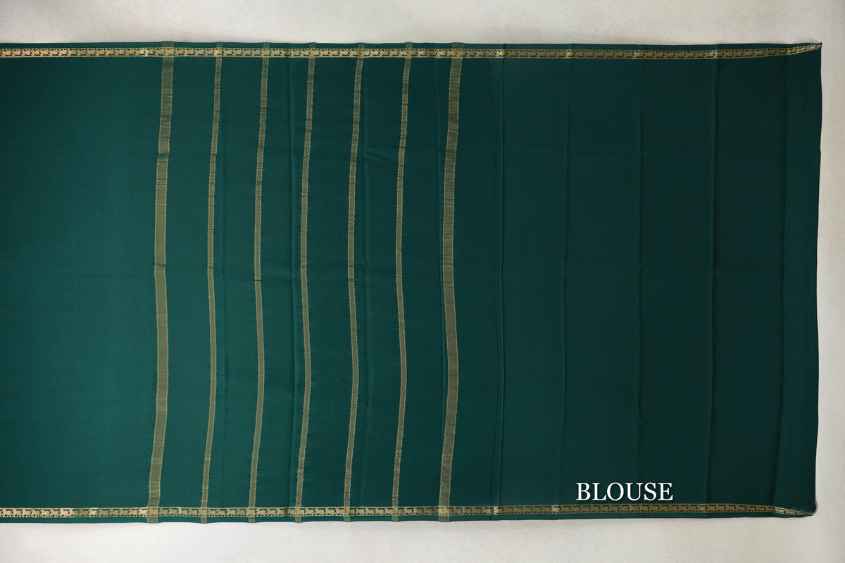 Dark Bottle Green Mysore Silk Saree blouse