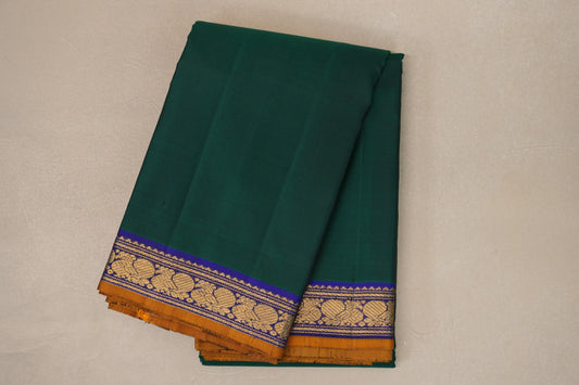 Green with Deep blue with Mustard Orange selvedge Vintage Kanjivaram Silk Saree SS9108