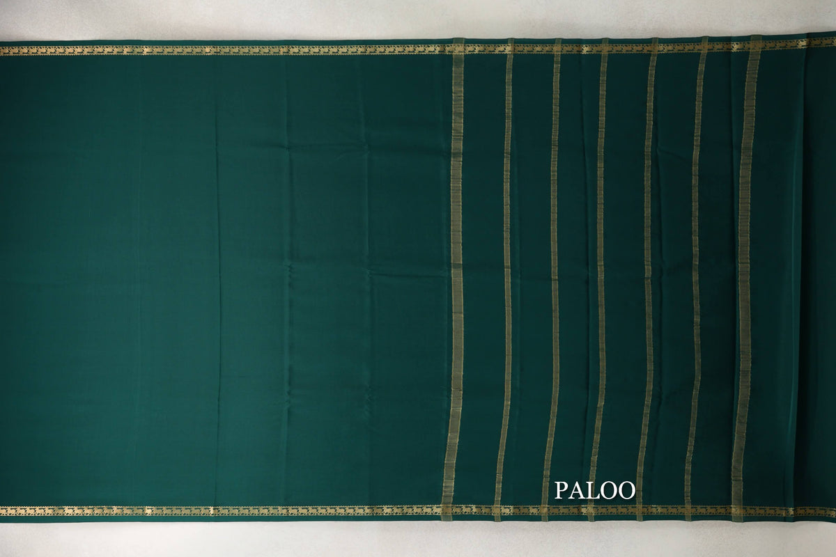 Dark Bottle Green Mysore Silk Saree paloo