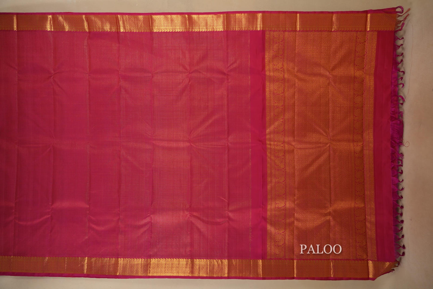 Hot Pink Kanjivaram Silk Saree  paloo
