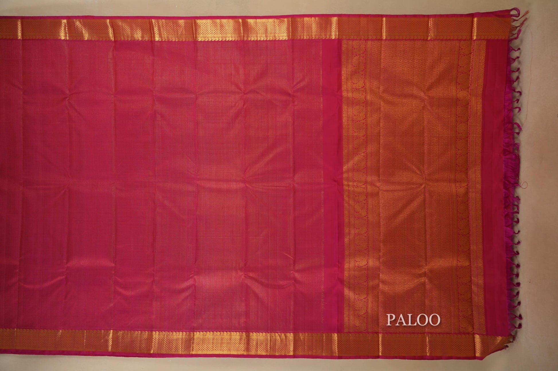 Hot Pink Kanjivaram Silk Saree  paloo