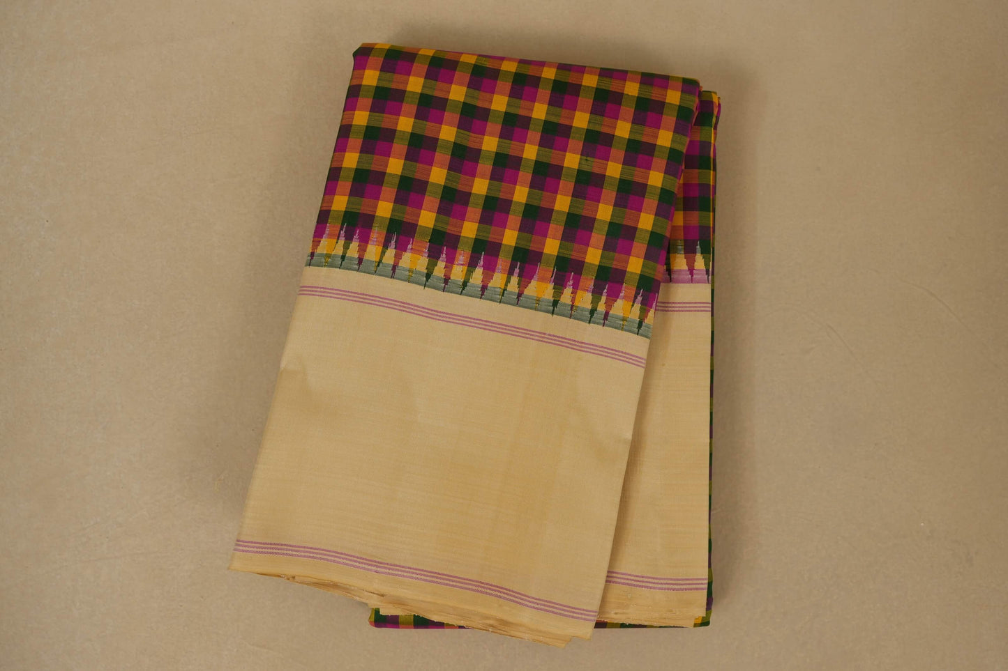 Multi color folded vintage kanjivaram silk saree