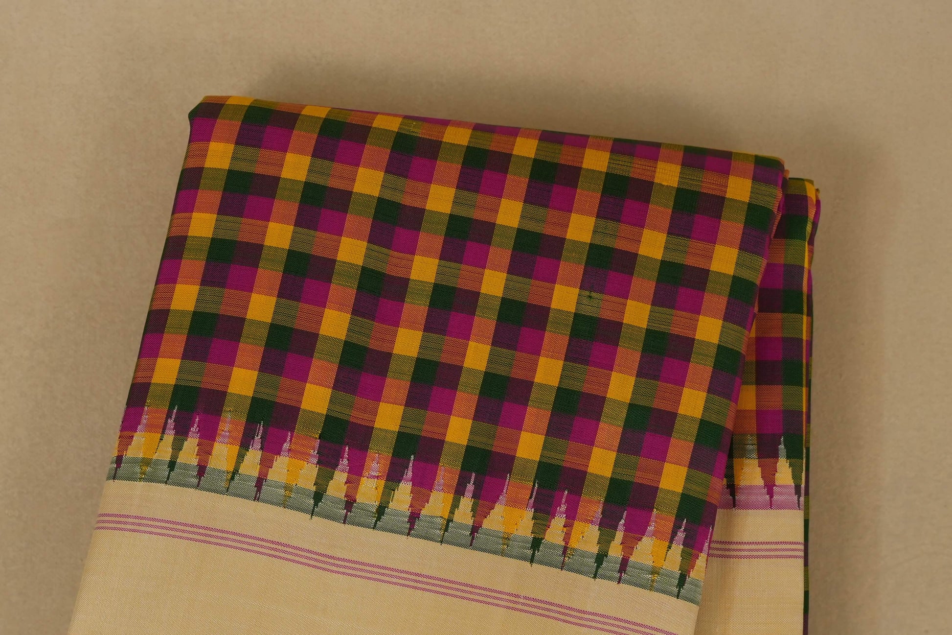 Multi Colour with Cream Borders Kanjivaram Silk Saree body zoom