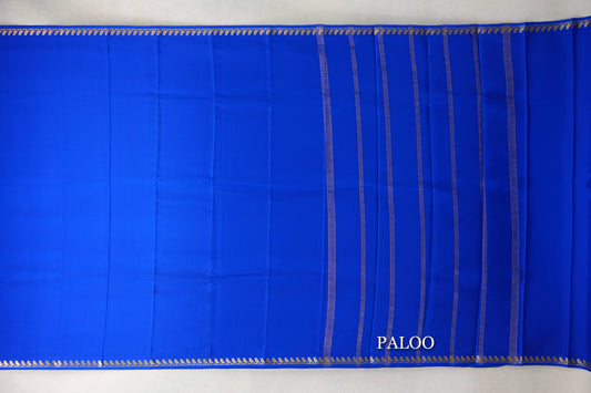 Bright Royal Blue Mysore Silk Saree paloo