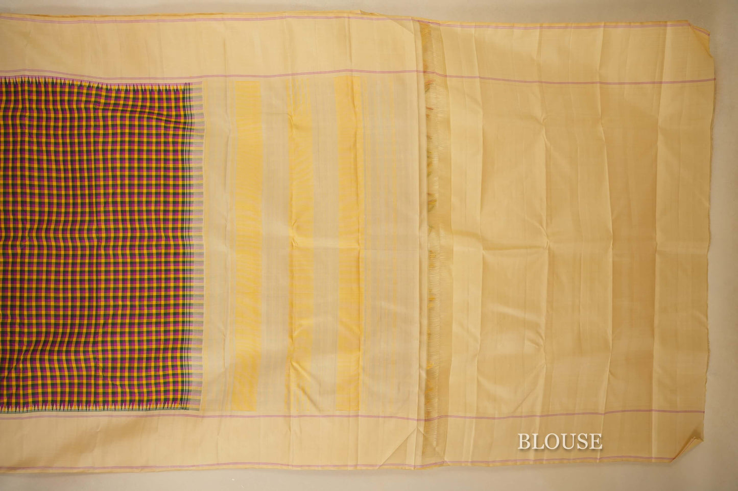 Multi Colour with Cream Borders Kanjivaram Silk Saree blouse