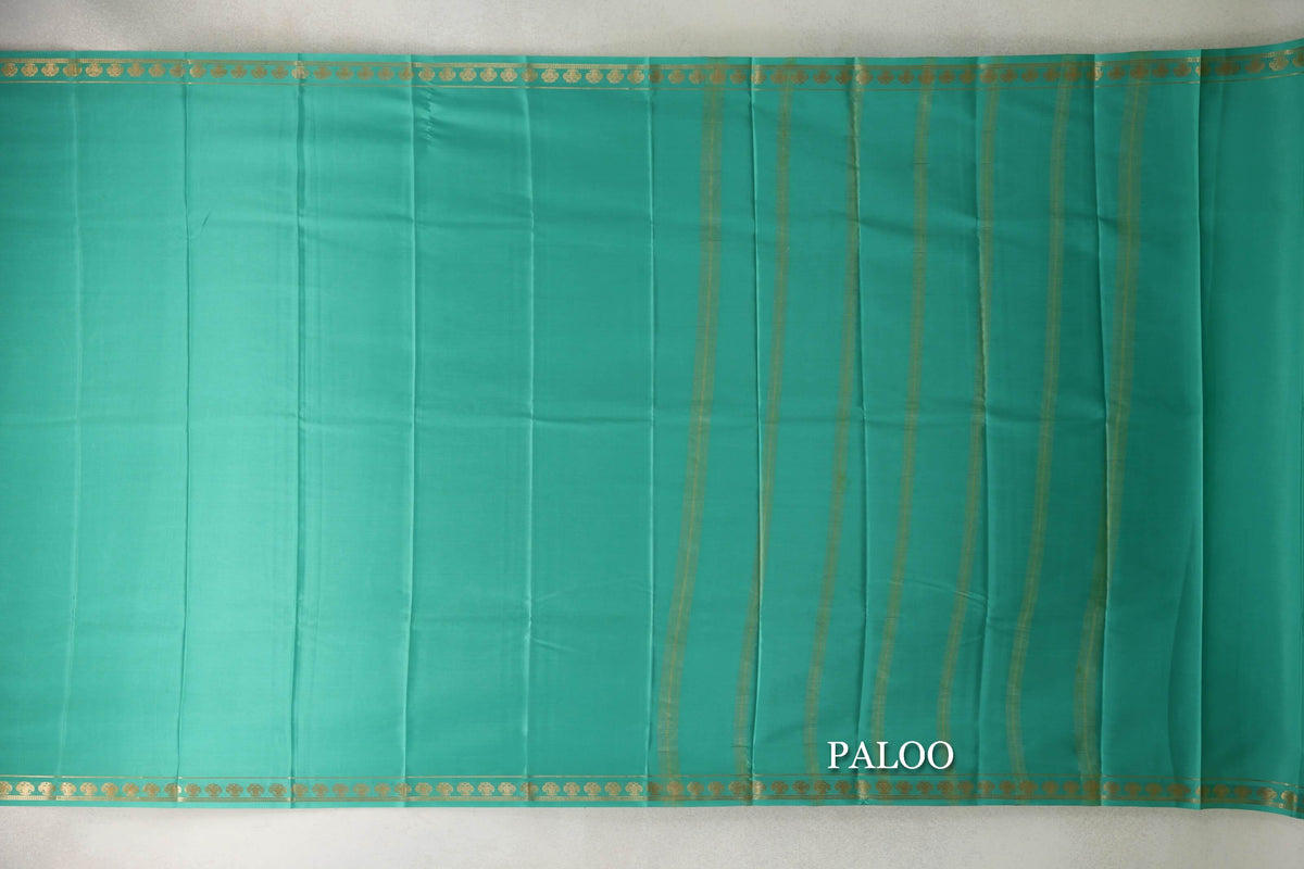 Teal Green Mysore Silk Saree paloo