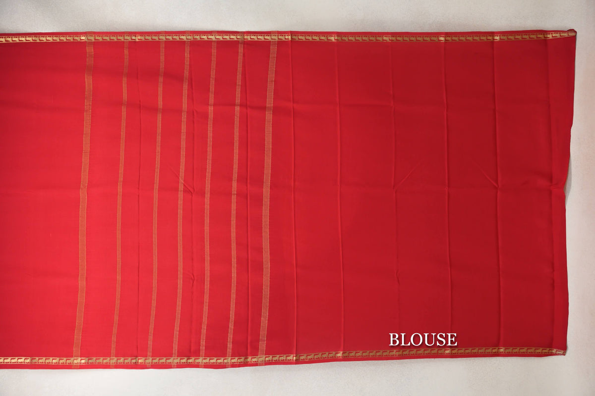Bright Red Mysore Silk Saree blouse