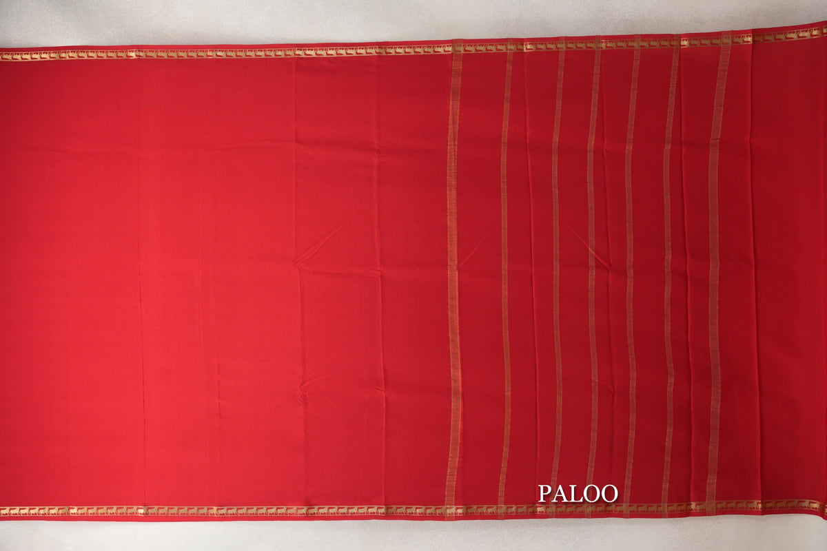 Bright Red Mysore Silk Saree paloo
