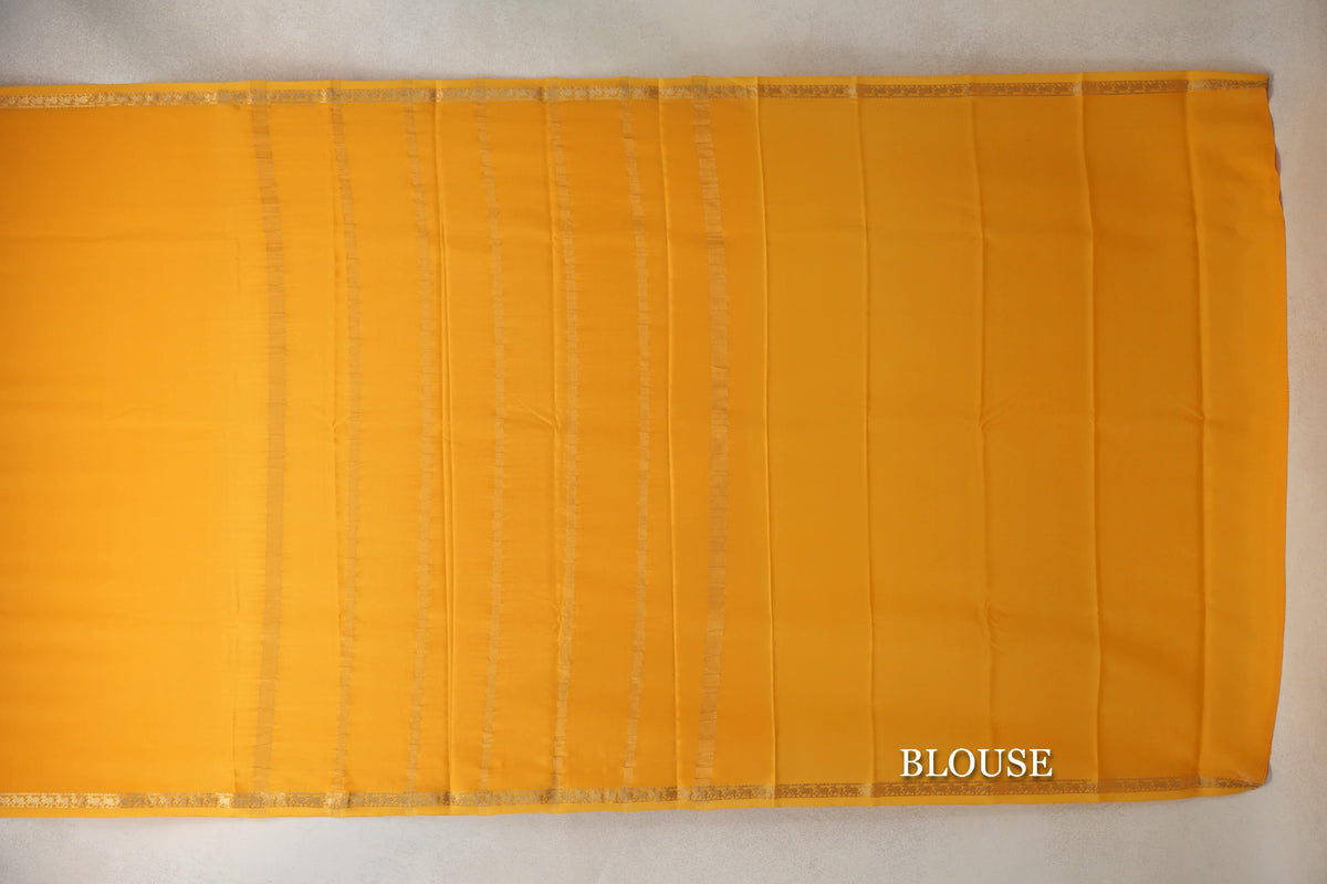 Bright Yellow Mysore Silk Saree blouse