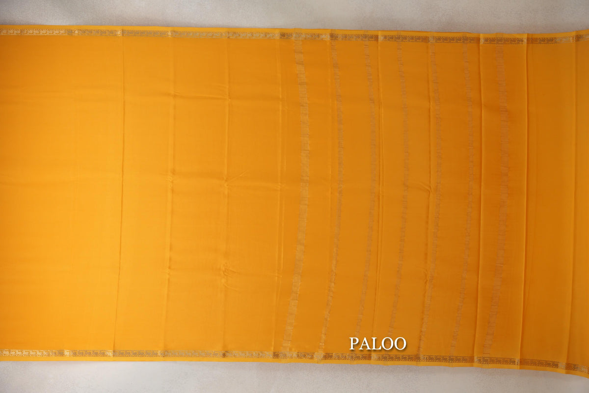 Bright Yellow Mysore Silk Saree paloo