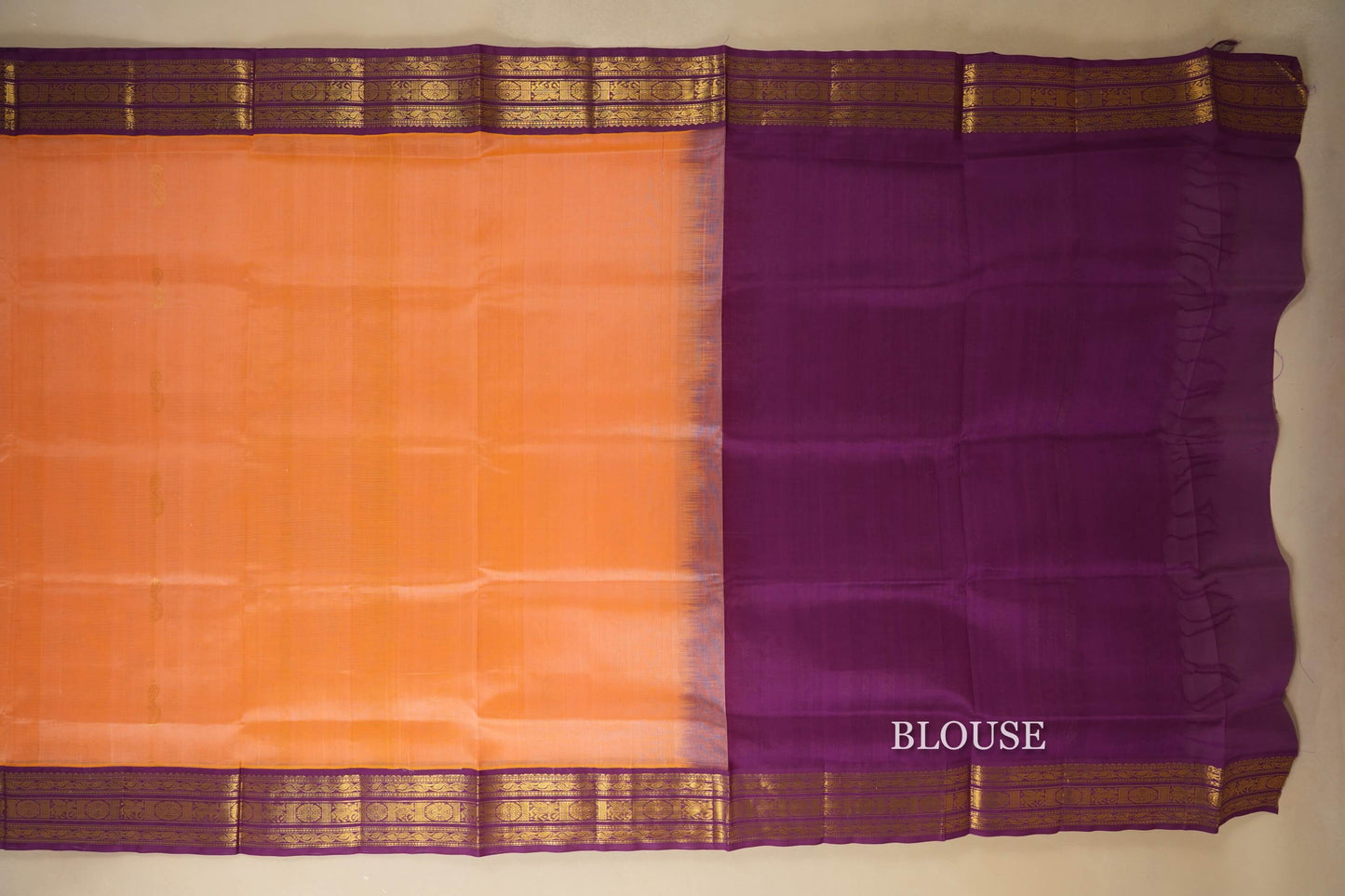 Peach with Purple Borders Silk Cotton Saree Blouse