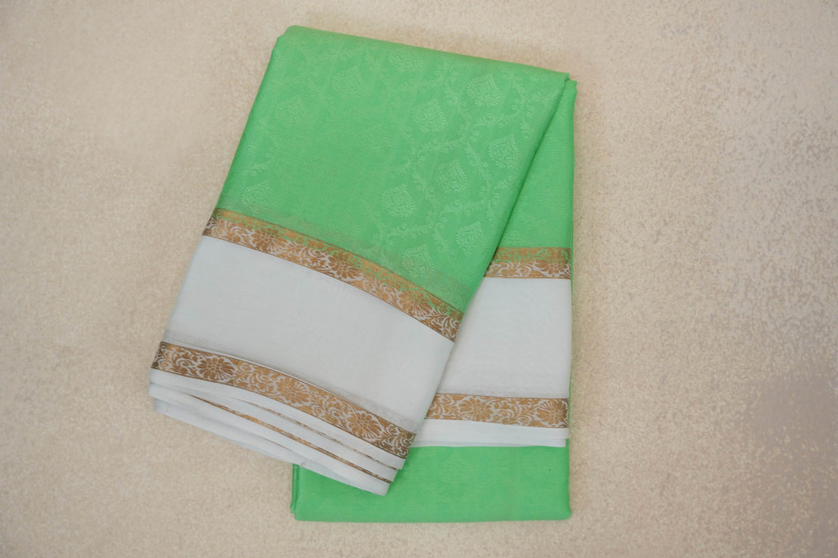Pastel Green with Milk White Borders Mysore Silk Saree