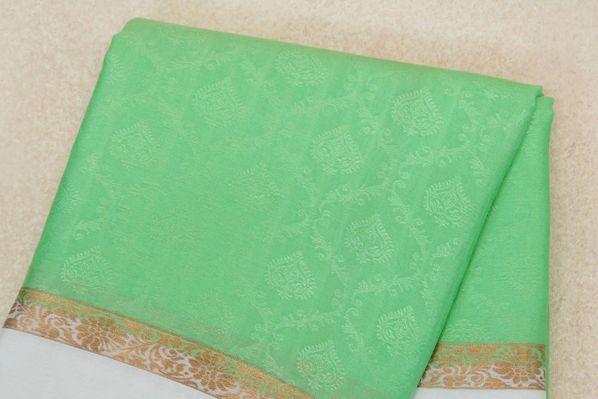 Pastel Green with Milk White Borders Mysore Silk Saree body