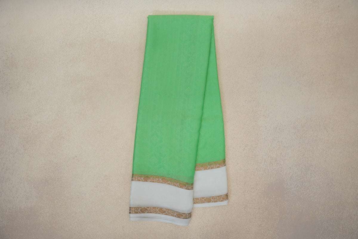 Online Pastel Green with Milk White Borders Mysore Silk Saree