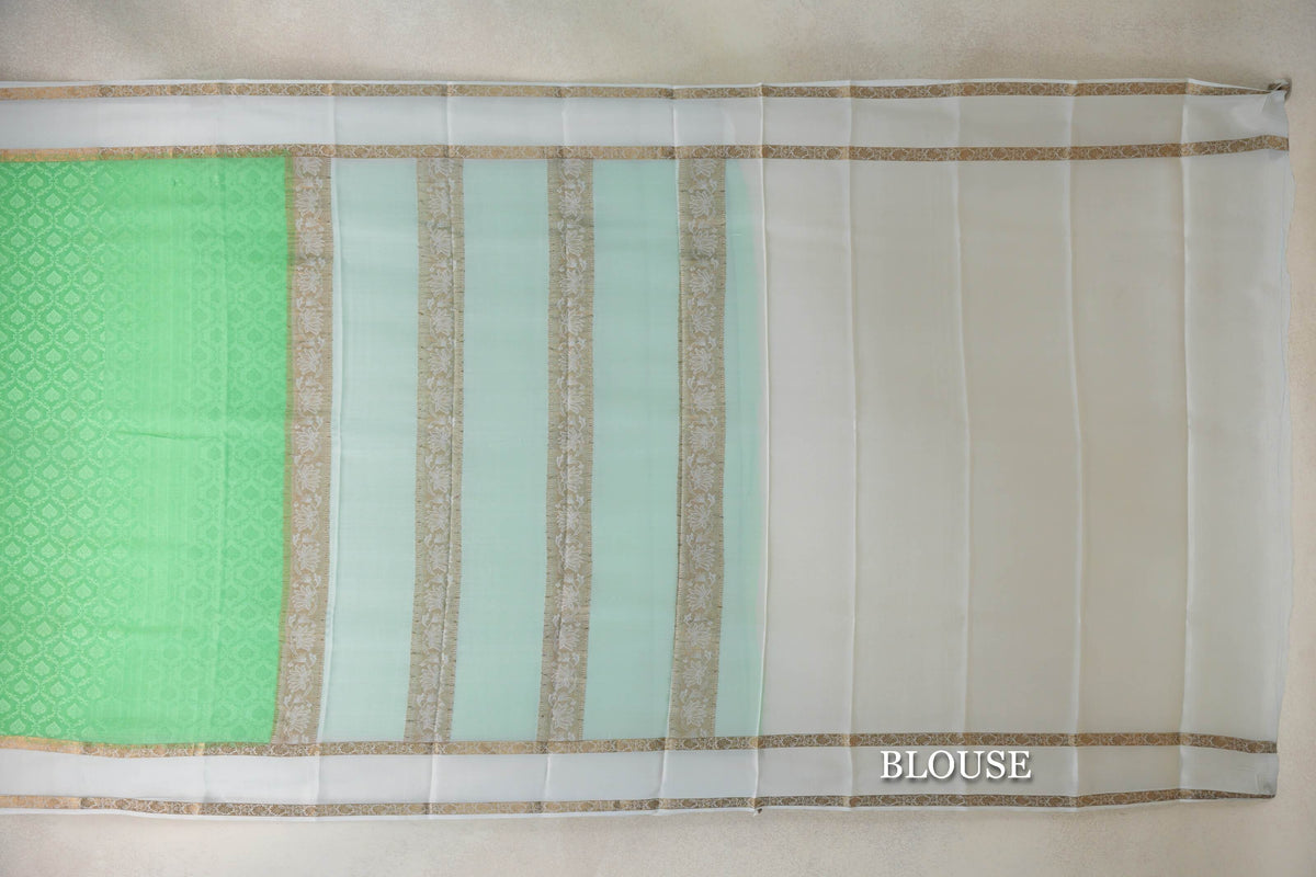 Pastel Green with Milk White Borders Mysore Silk Saree blouse