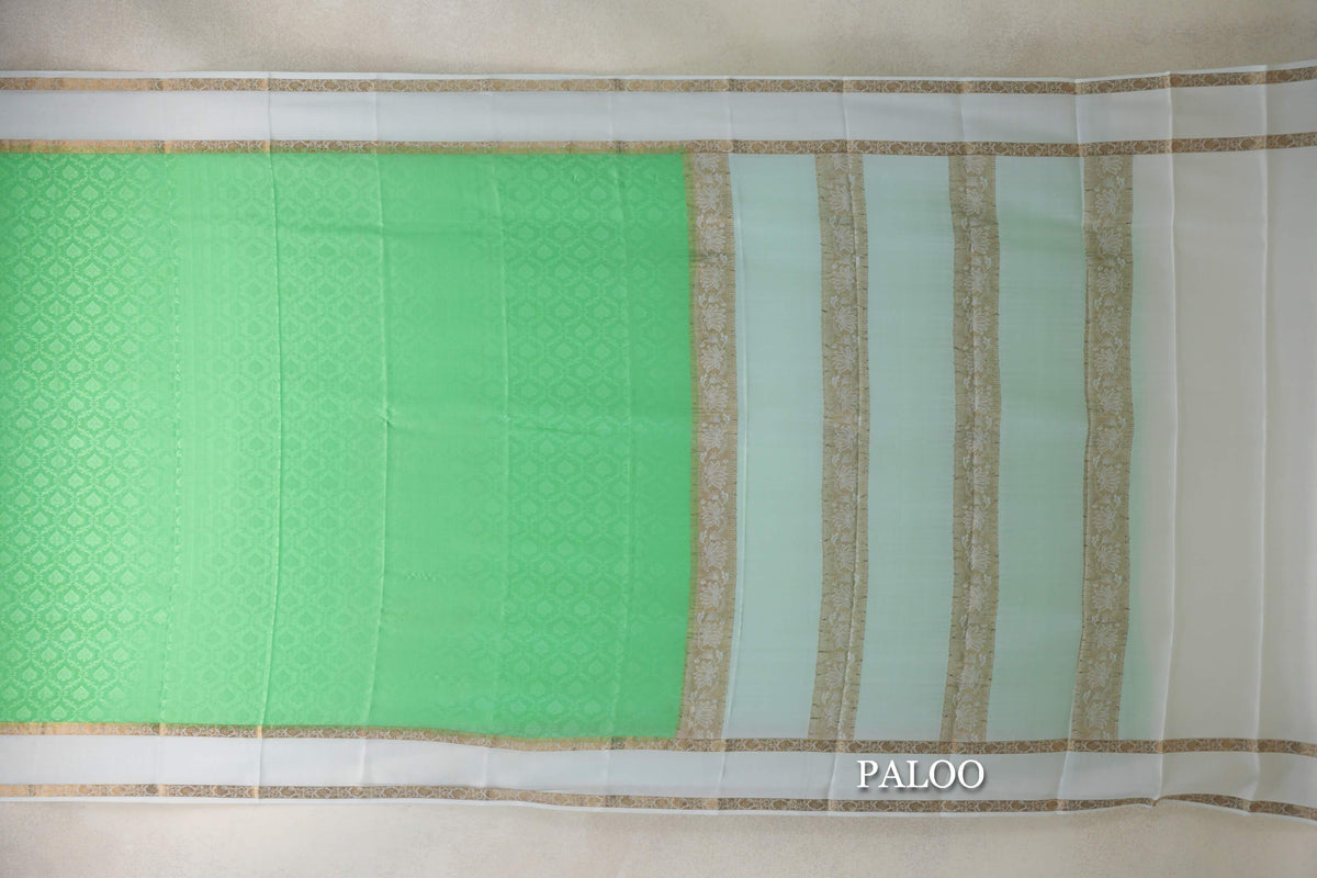 Pastel Green with Milk White Borders Mysore Silk Saree paloo