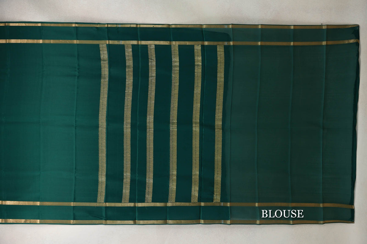 Dark Bottle Green Mysore Silk Saree blouse