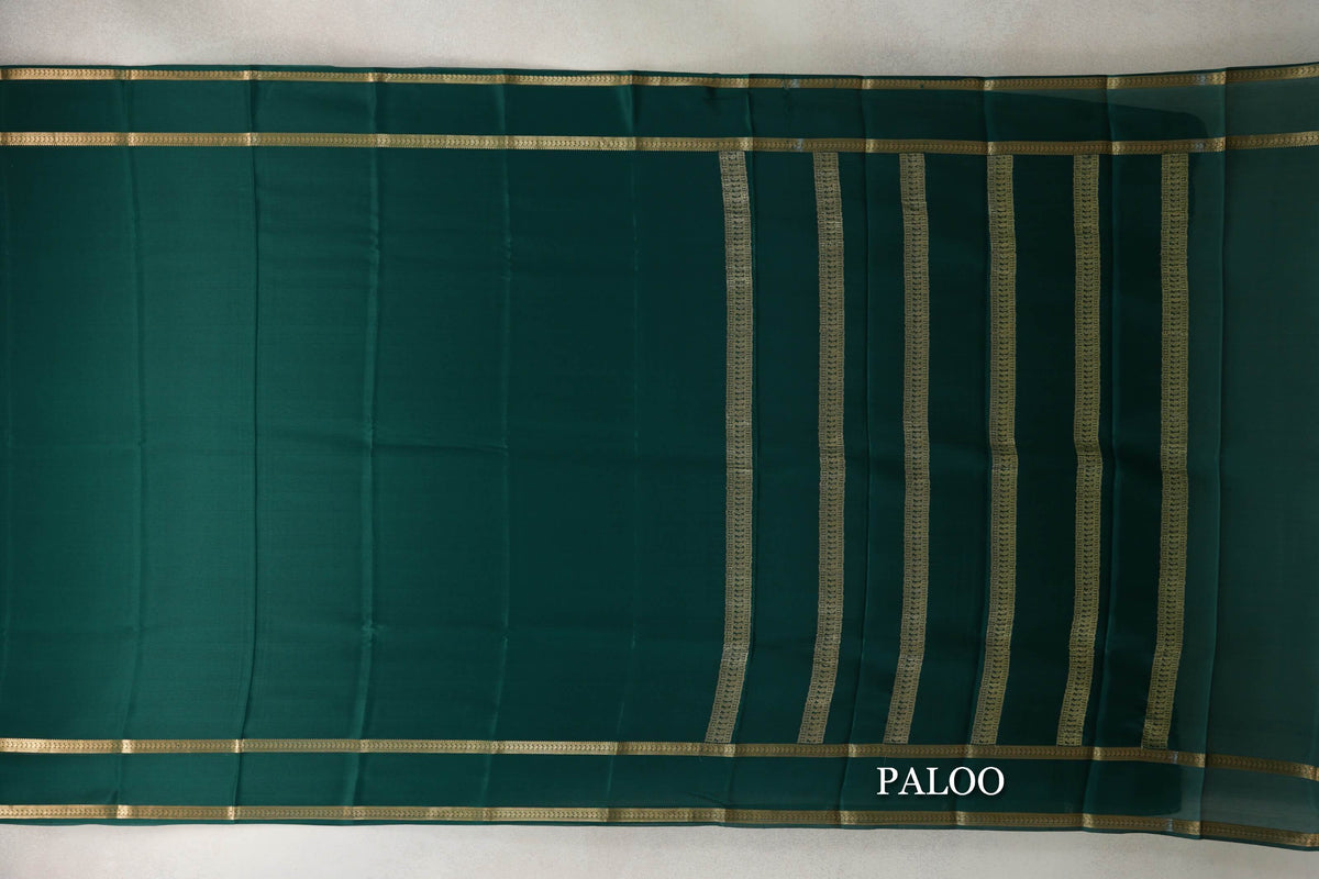 Dark Bottle Green Mysore Silk Saree paloo