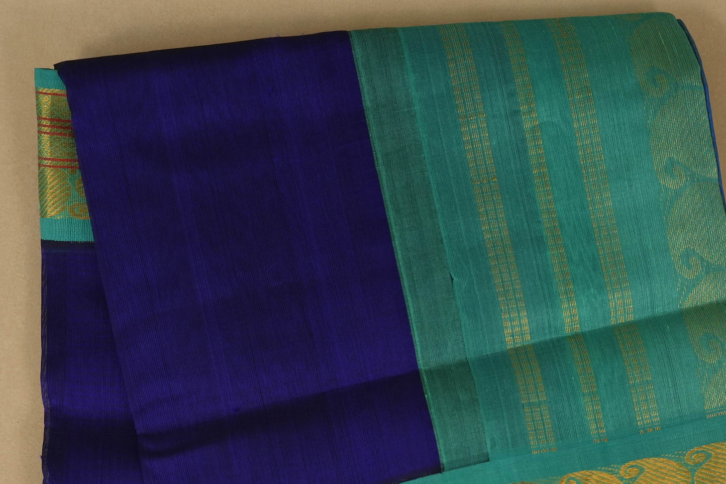 Dark Blue Silk Cotton Saree  Body Zoom