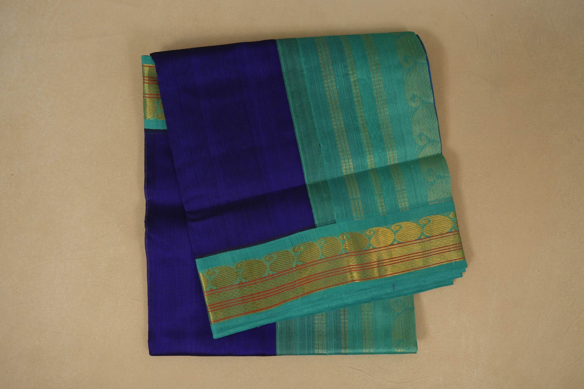 Dark blue vintage folded silk cotton saree
